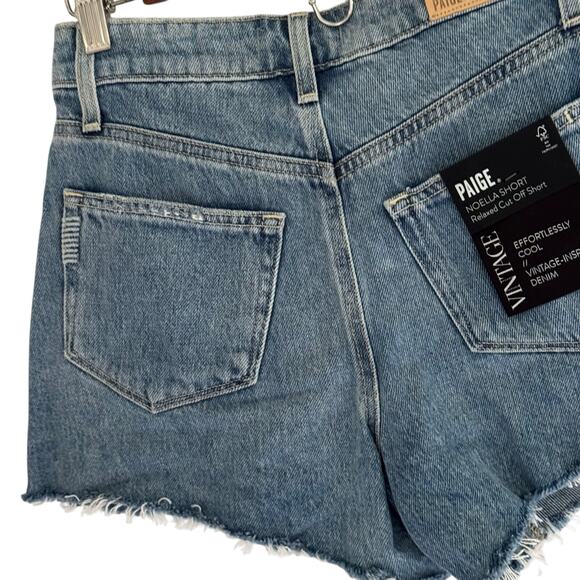 PAIGE NOELLA BUTTON FLY CUTOFF DENIM SHORTS IN SERINE NWT WOMEN'S SIZE 24 - Picture 7 of 16
